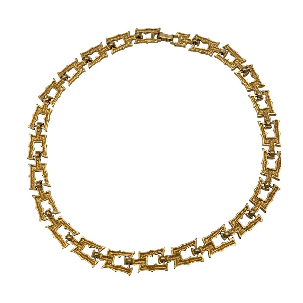 Vintage Monet Gold-Tone Bamboo Link Necklace 16 Inches Elegant Retro Jewelry - Picture 5 of 6